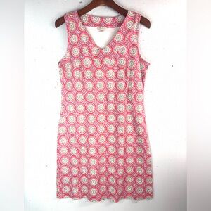 Talbots Lp Sleeveless Cotton V-Neck Popover Multicolor Geometric Mini Dress